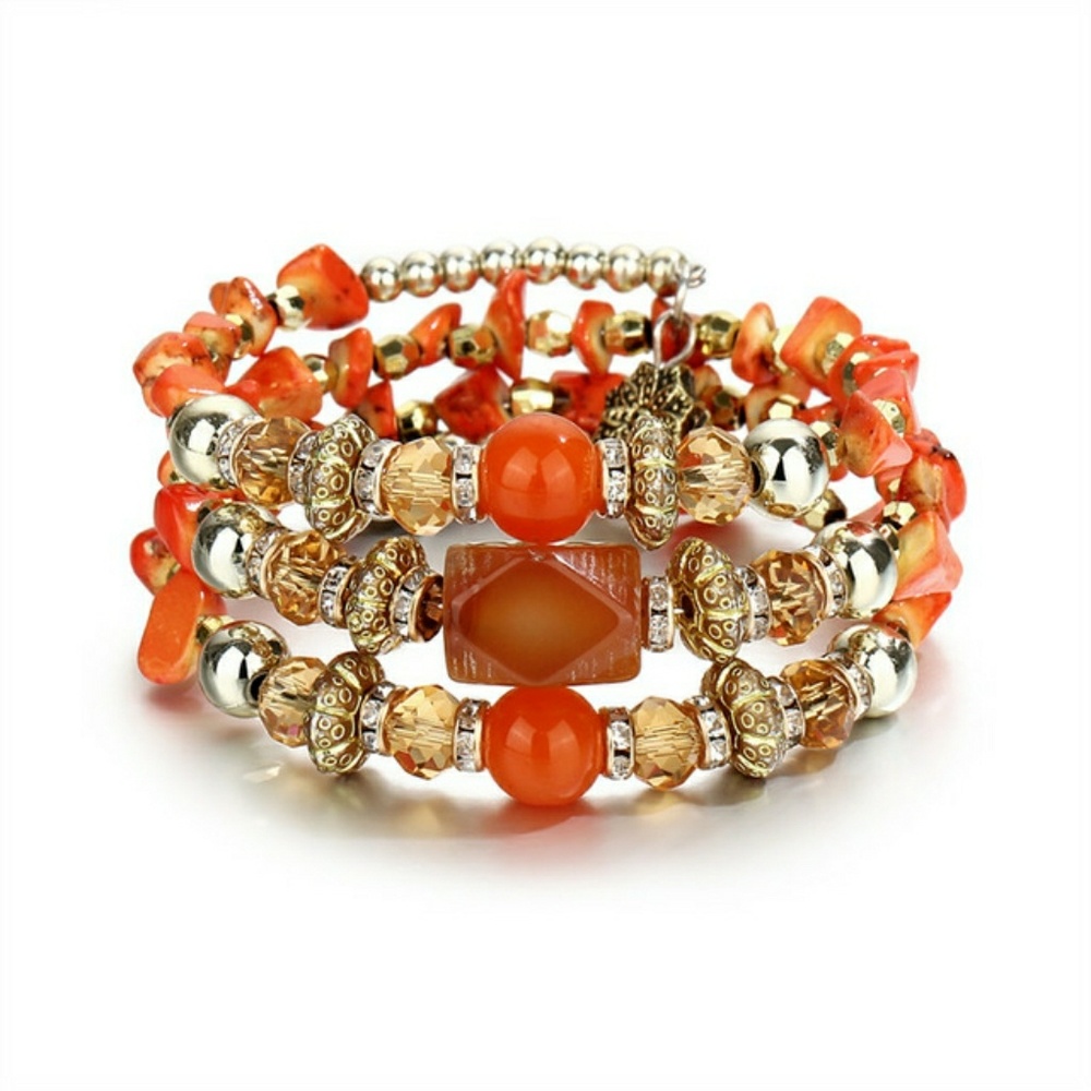 Cuff Wrap Memory Wire  Bead and Stone Bracelet